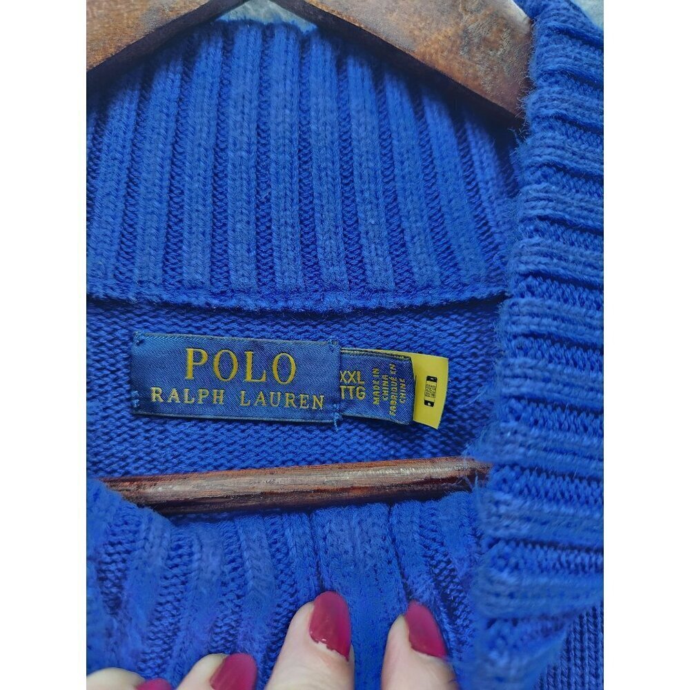Polo Ralph Lauren Mens Blue Half-Zip Sweater XXL 100% Cotton Ribbed Collar & Cuf - Picture 4 of 7